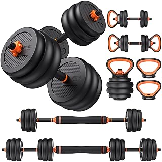 Adjustable Dumbbells, 20/30/40/45/70/90lbs Free Weight Set with Connector, 5 in1 Dumbbells Set Used as Barbell, Kettlebells, Push up Stand, Weight Plate, Fitness Exercises for Home Gym Suitable Men/Women